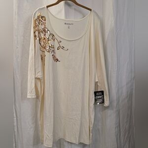 Roaman's 30/32 5x 6x Cream Raglan Gold Sequin Embellished Tunic Top Blouse Plus